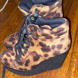 Animal print wedge booties
